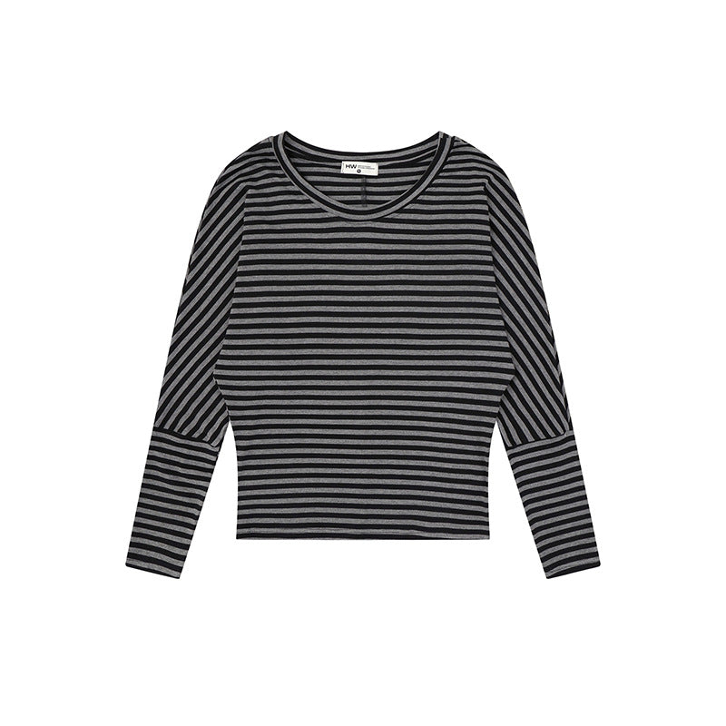 Women Striped Long Sleeve Round Neck Top made of Cotton Blend Amarae