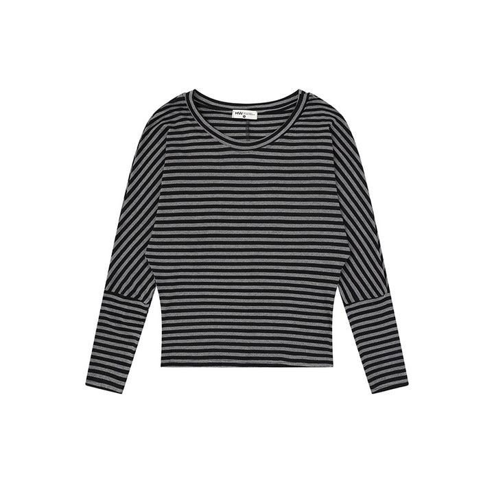 Women Striped Long Sleeve Round Neck Top made of Cotton Blend Amarae