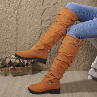 Ladies Over-The-Knee Boots Made Of Soft Suede with Decorative Buckle Detail Lune London