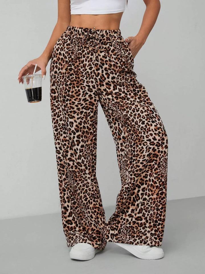 Lune London Women's Wide Chiffon Leopard Print Pants