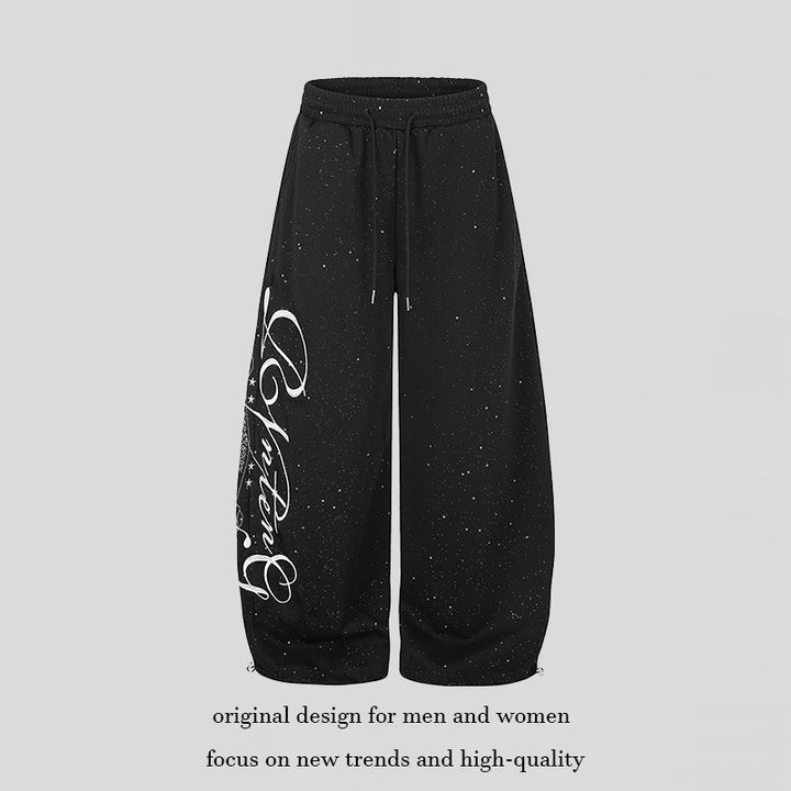 Women Extra Wide Palazzo Sweatpants with Comfort Waistband and Glitter Detail
