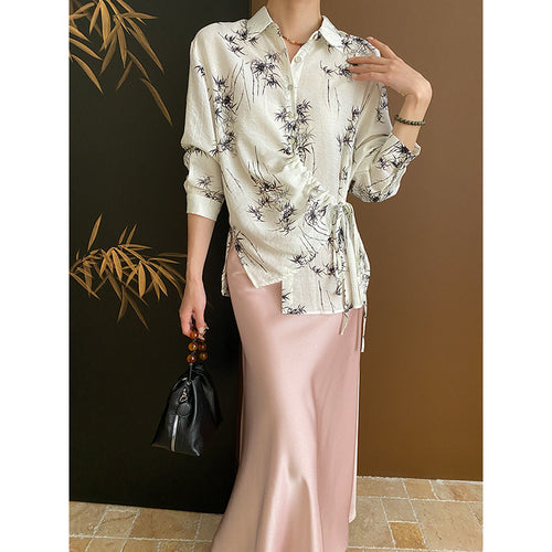 Ladies Elegant Blouse Shirt with Wrap Design and Floral Pattern Chic & Stil