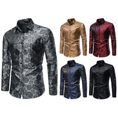 Men's Shirt with Floral Embossing and Elegant Sheen Amarae