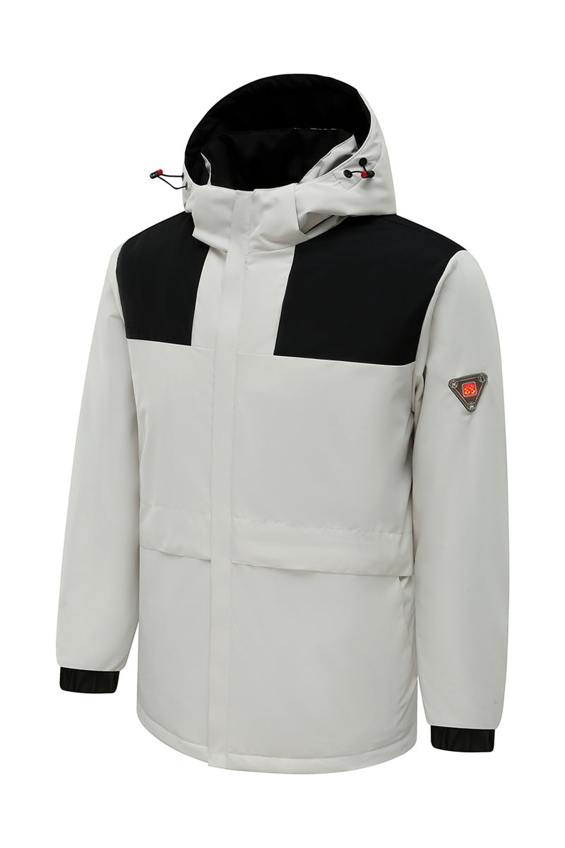 Herren Wattierte Winterjacke mit Kapuze und integriertem Sicherheits‑LED‑Modul, wetterfeste Außenhülle Drune