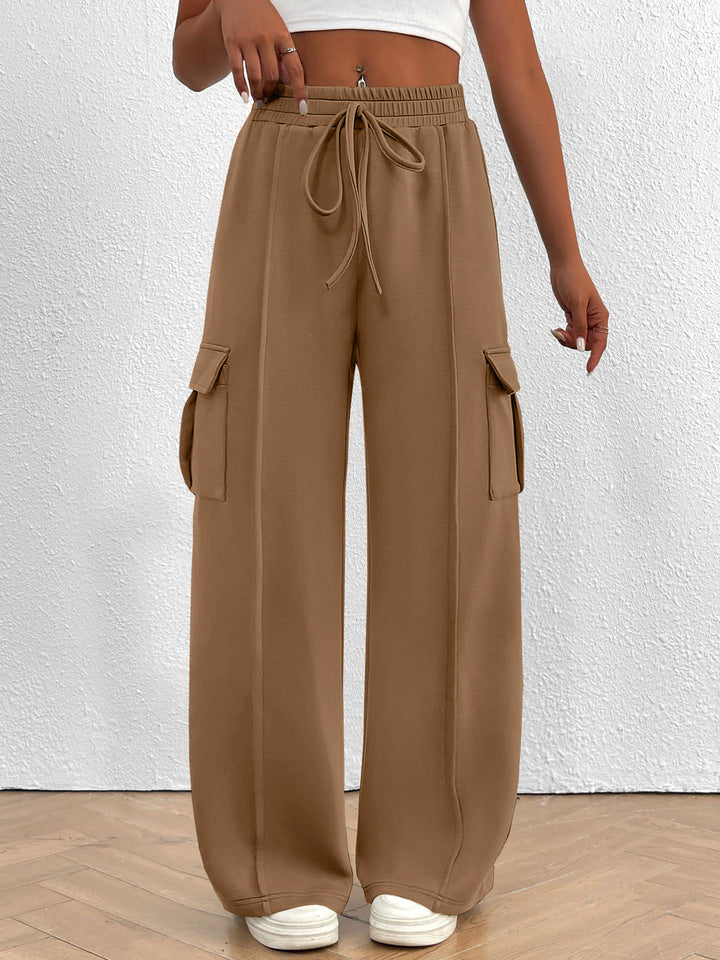 Wide cargo pants for women with elastic waist and practical pockets Lune London