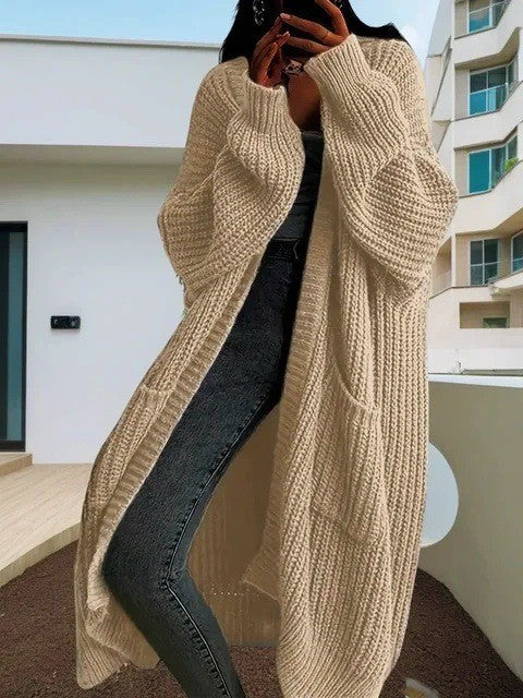 Ladies Long knitted cardigan with side pockets and relaxed fit Lune London