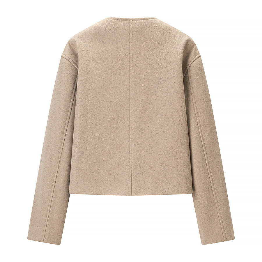 Women's short-cut boxy wool blend blazer with asymmetrical button placket Amarae
