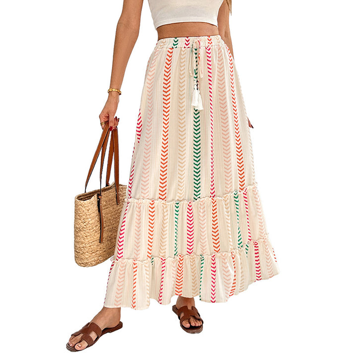 Lune London women's boho maxi skirt with adjustable waist drawstring