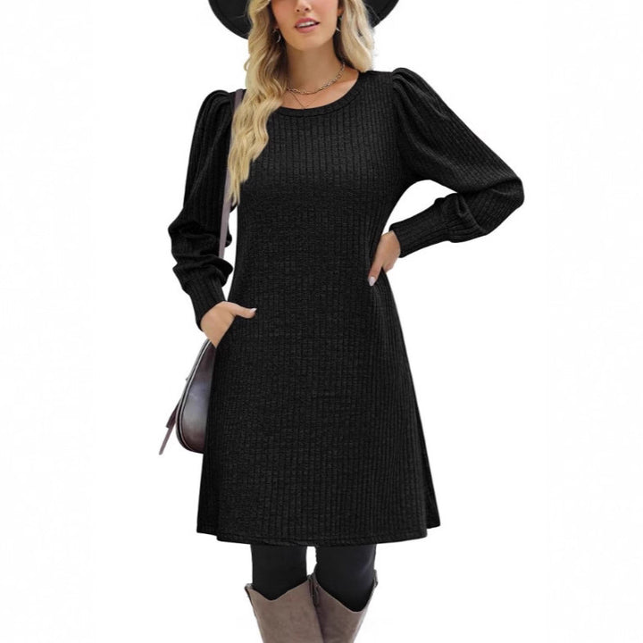 Sweater dress for women with ruffle details and side pockets Lune London