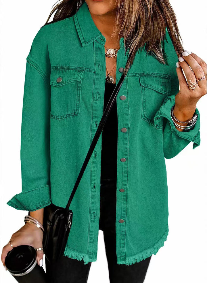 Women's Oversized Denim Shirt with Fringes Lune London