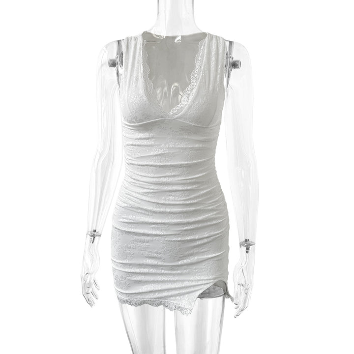 Women sexy wrap dress with lace trim and deep V-neck Lune London