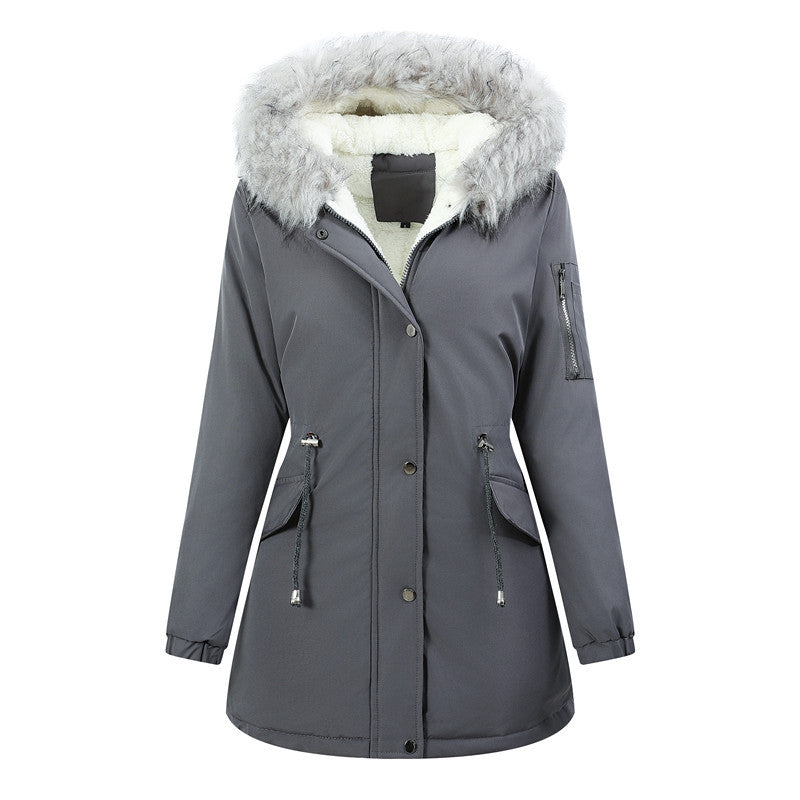 Ladies parka fashion jacket with a large hood and teddy lining Lune London