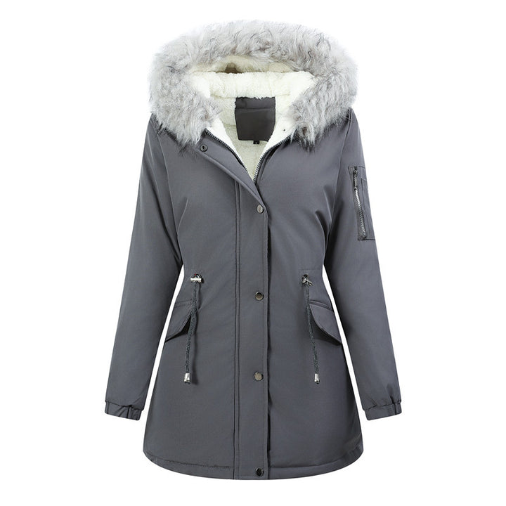 Ladies parka fashion jacket with a large hood and teddy lining Lune London
