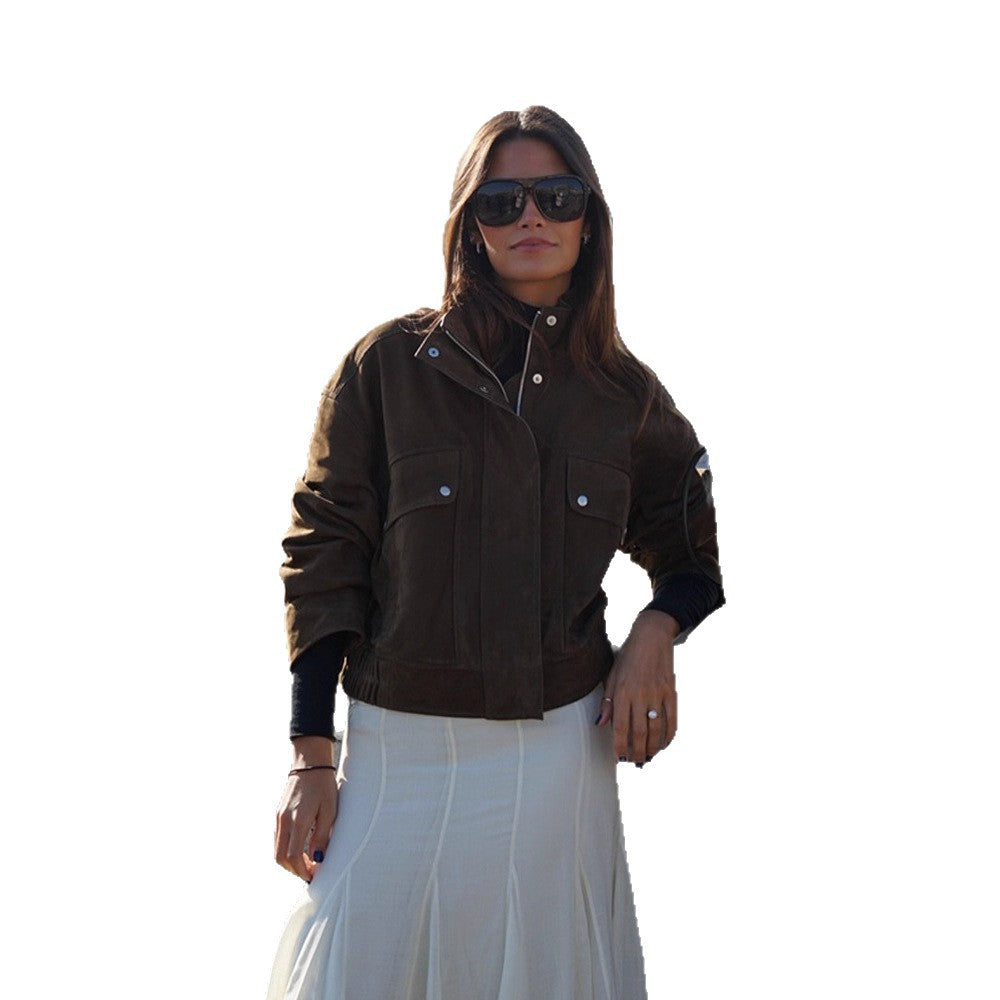 Women's short jacket made of suede leather with patch pockets Amarae