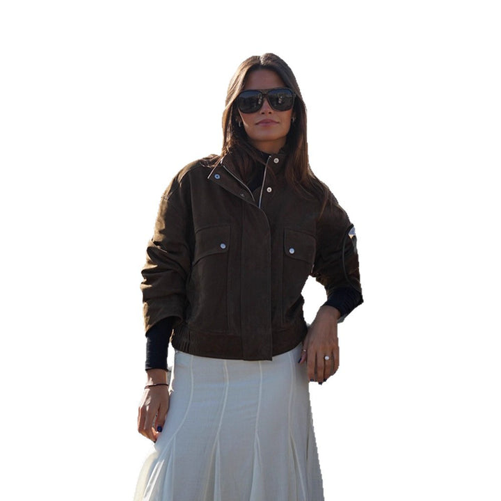Women's short jacket made of suede leather with patch pockets Amarae