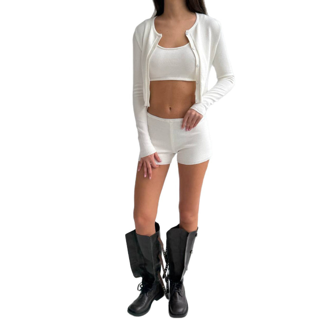 Women’s leisure set in crop with button cardigan and matching bustier Lune London