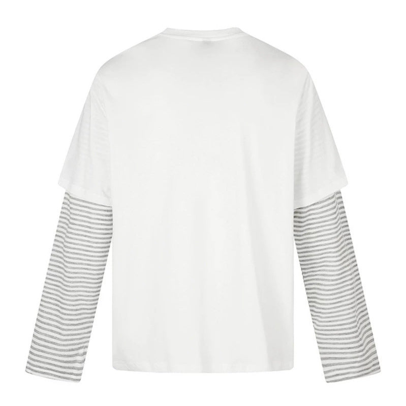 Women's Layered Long Sleeve Shirt with Striped Insert Sleeves and Vintage Print Amarae