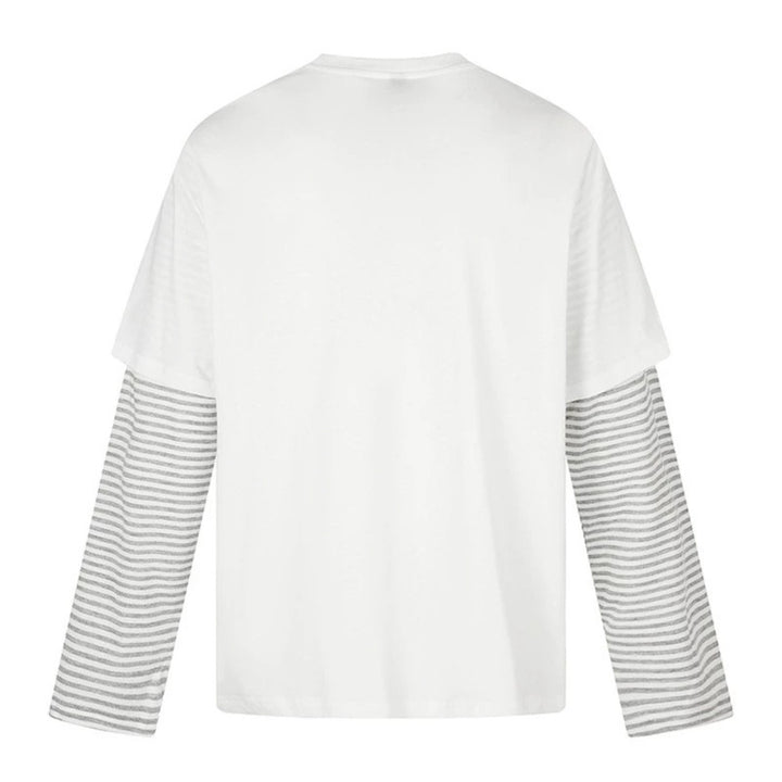 Women's Layered Long Sleeve Shirt with Striped Insert Sleeves and Vintage Print Amarae