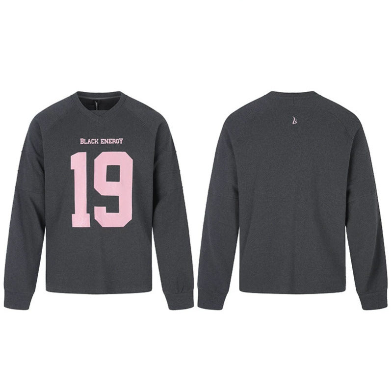 Women’s Oversize Sweatshirt with V-Neck, Raglan Sleeves and Typographic Front Print Amarae