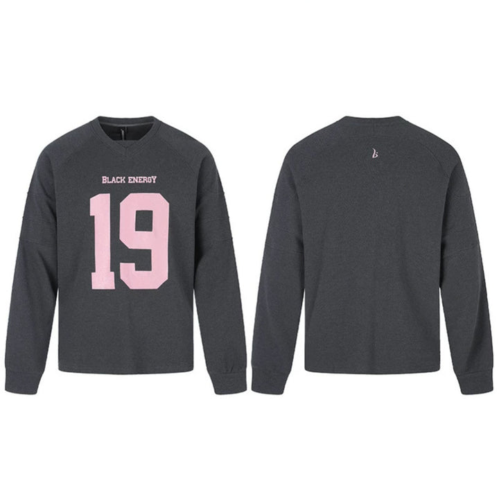 Women’s Oversize Sweatshirt with V-Neck, Raglan Sleeves and Typographic Front Print Amarae