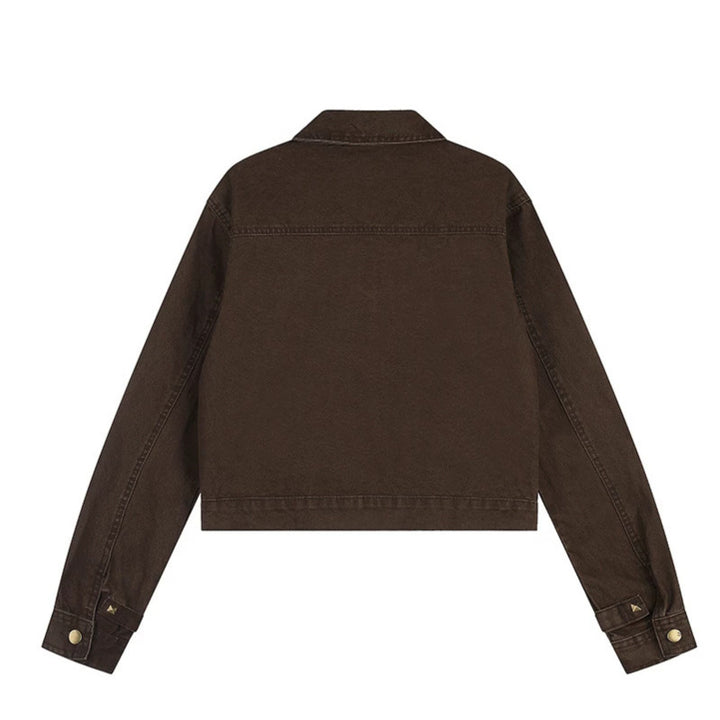 Women’s Short Cut Canvas Jacket with Shirt Collar and Pyramid Studs Amarae