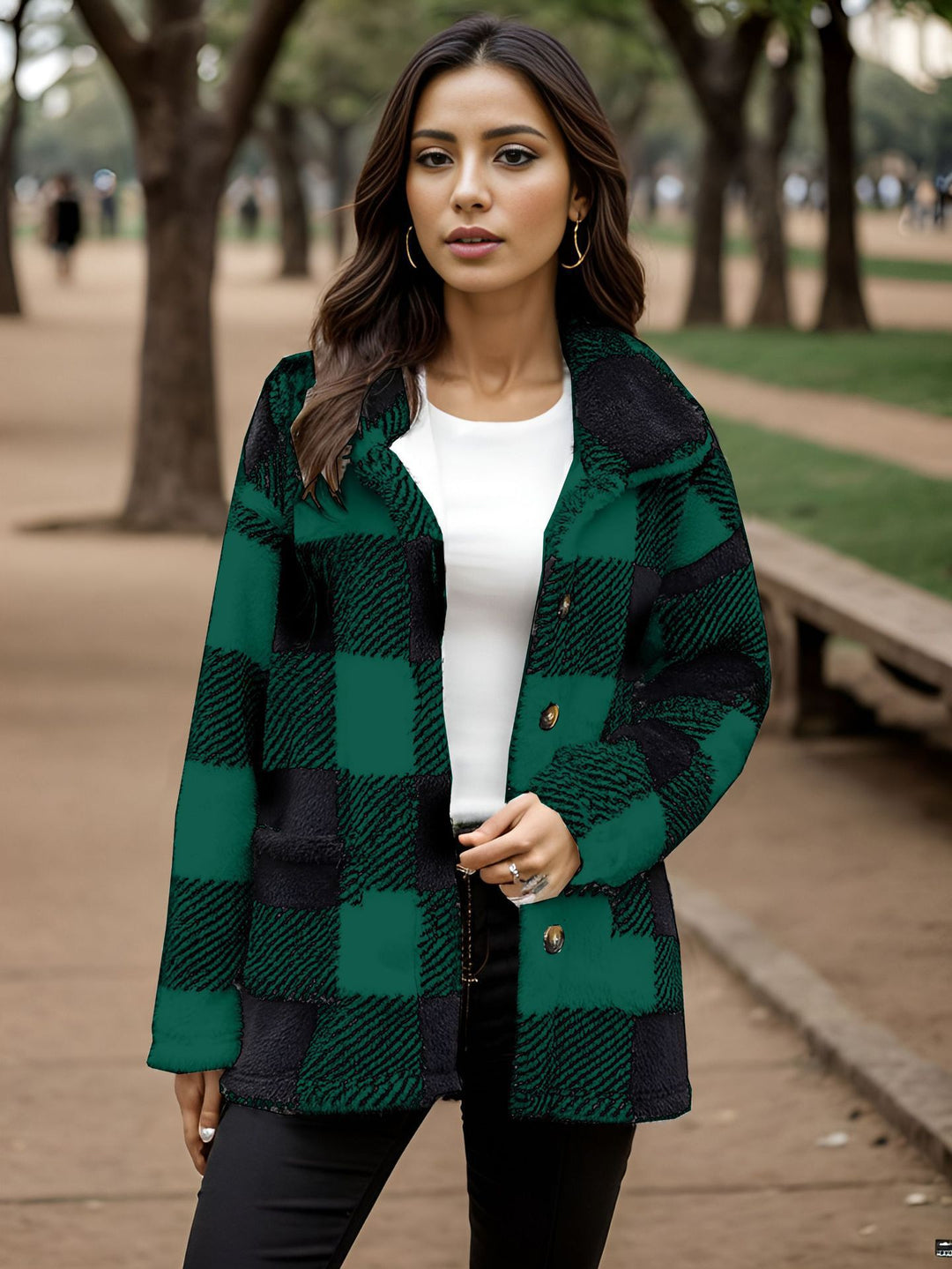 Ladies Kawaii Clothing Checkered Jacket with Snap Closure and Side Pockets Lune London