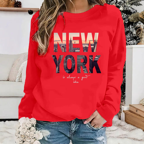 Sweatshirt pour femmes avec impression créative de la skyline de New York et coupe confortable Chic & Stil