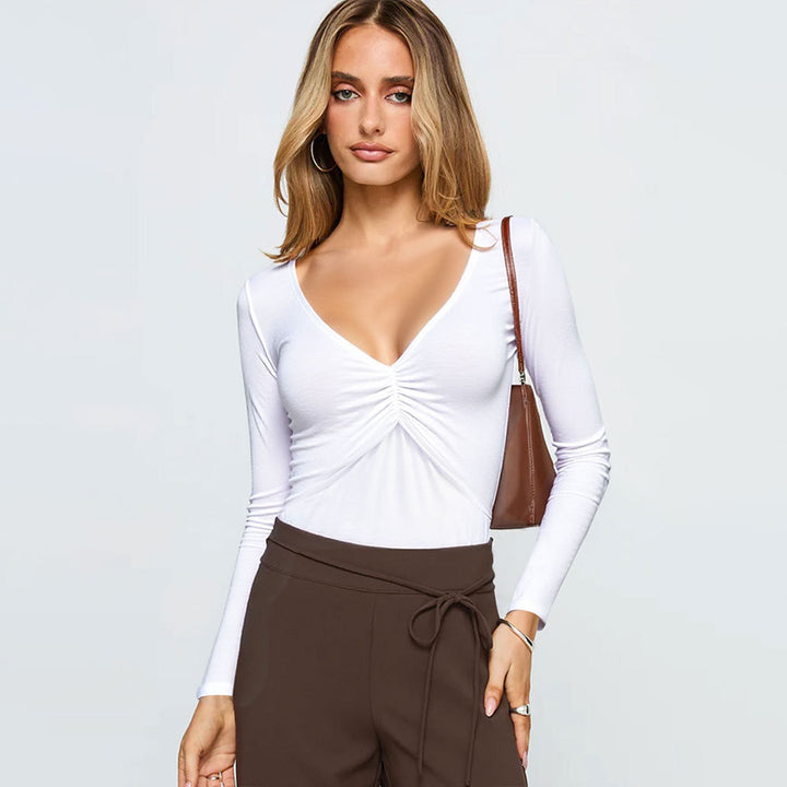 Chemisier à manches longues pour femme avec fronces et décolleté en V Chic & Stil