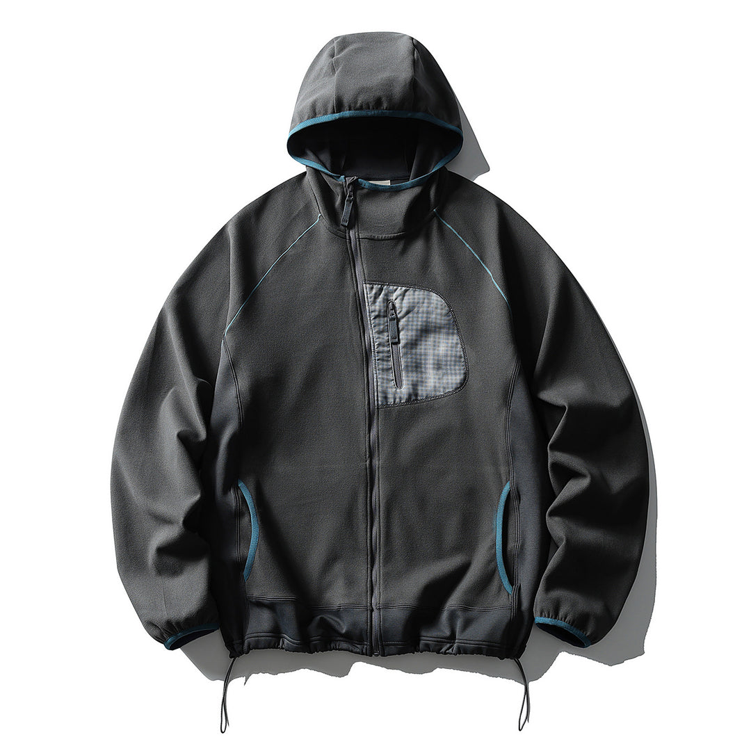 Unisex Lightweight Tech-Fleece Hoodie Jacket with Front Zip, Chest Zip Pocket and Drawstring Hem Amarae