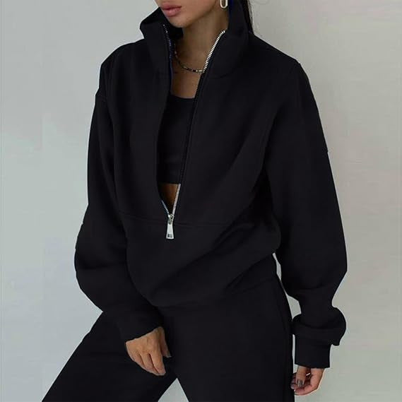 Pull en polaire doux pour dames avec col haut et fermeture éclair Chic & Stil