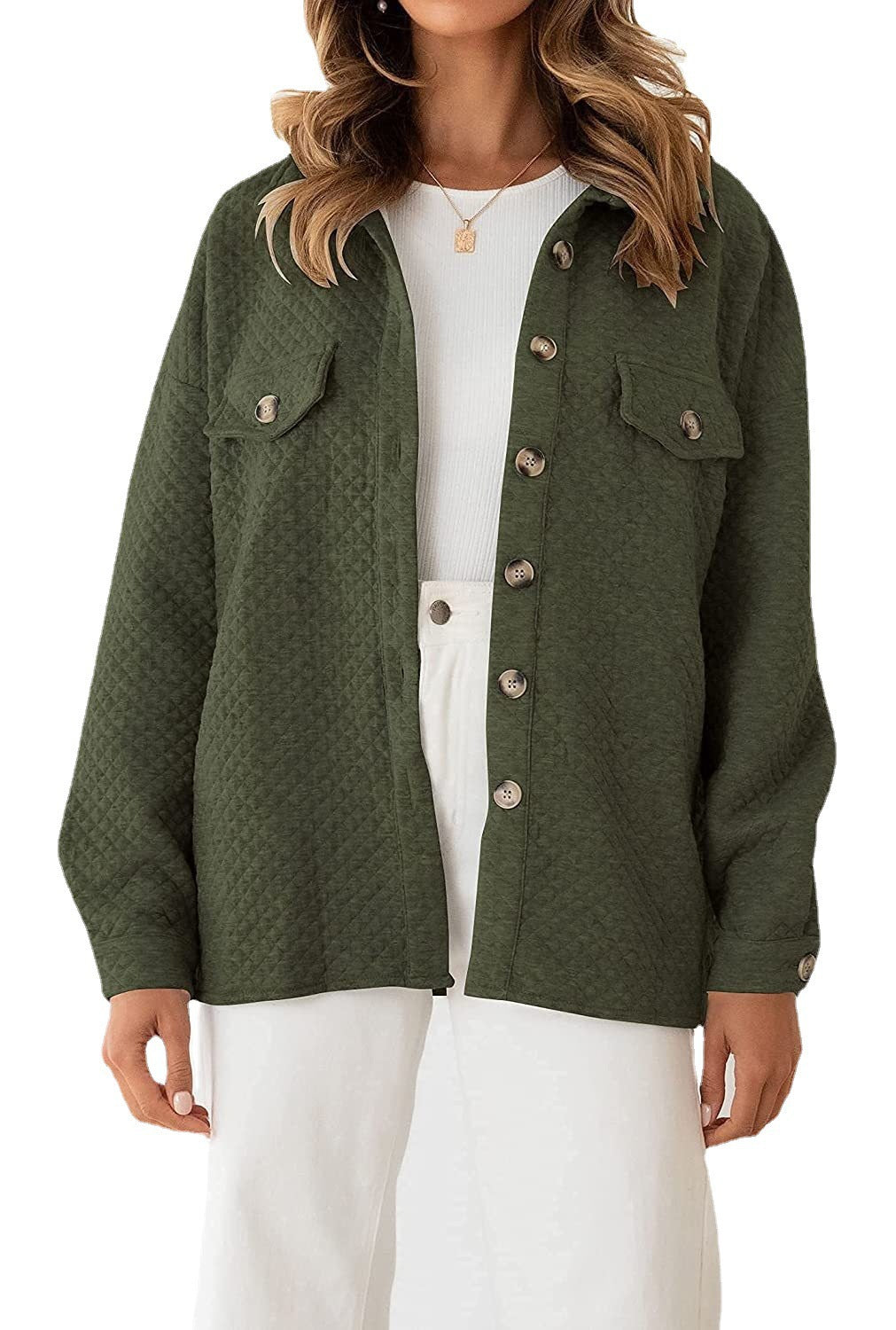Women's quilted shirt jacket with boxy oversized fit and patch chest pockets Amarae