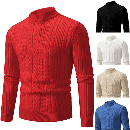 Thick knitted sweater for men with high neck and cable knit pattern Amarae