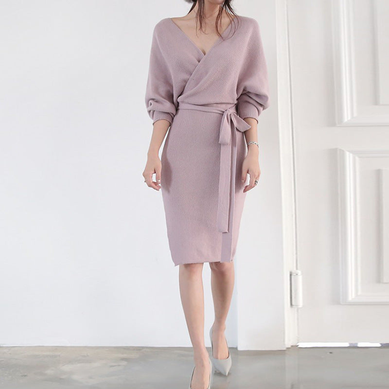 Robe tricotée pour femmes avec effet enveloppant et manches longues Chic & Stil