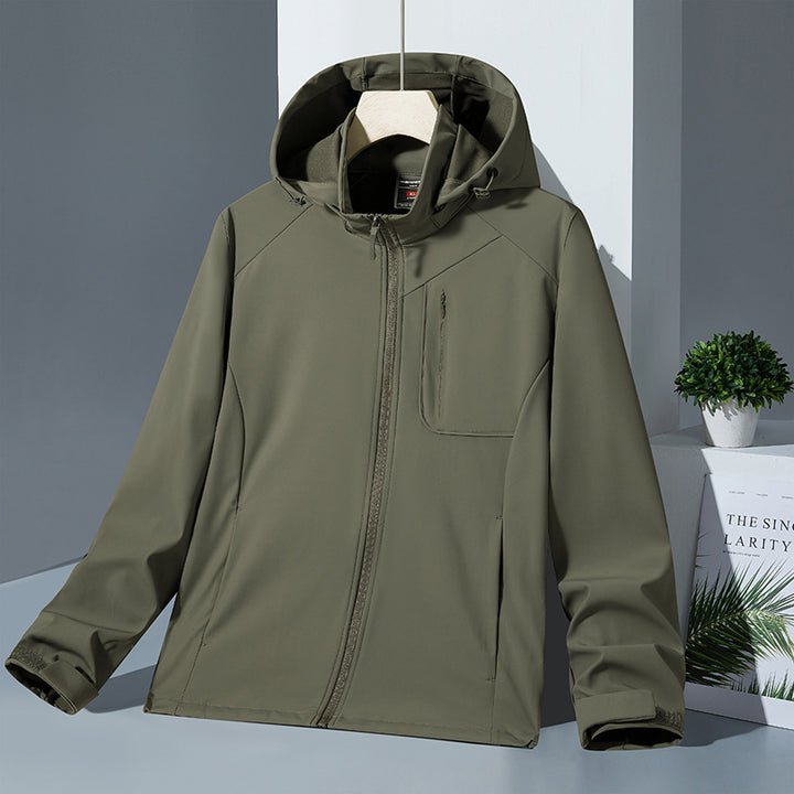 Women Light Softshell Hoodie Jacket with wind and water repellent membrane and chest zip pocket Amarae