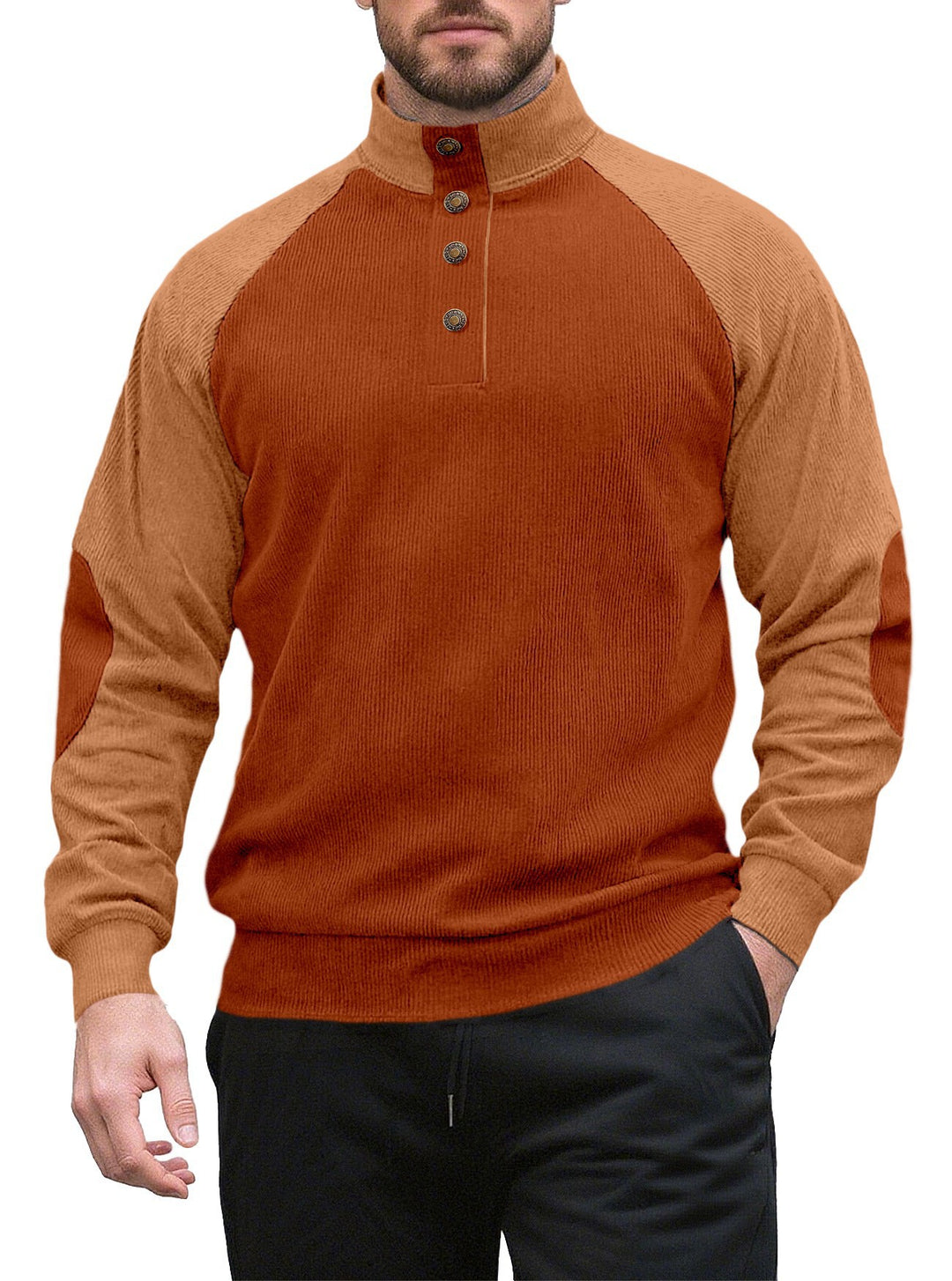 Knitted sweater for men with modern high collar and button placket Lune London