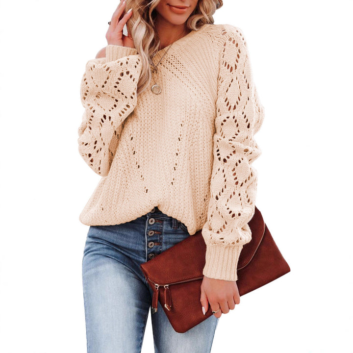 Knit sweater for women with openwork pattern and voluminous sleeves Lune London
