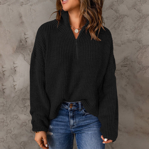 Ladies comfortable sweater with high collar and zip detail Amarae