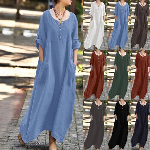 Long dress for women with button details and practical pockets Amarae