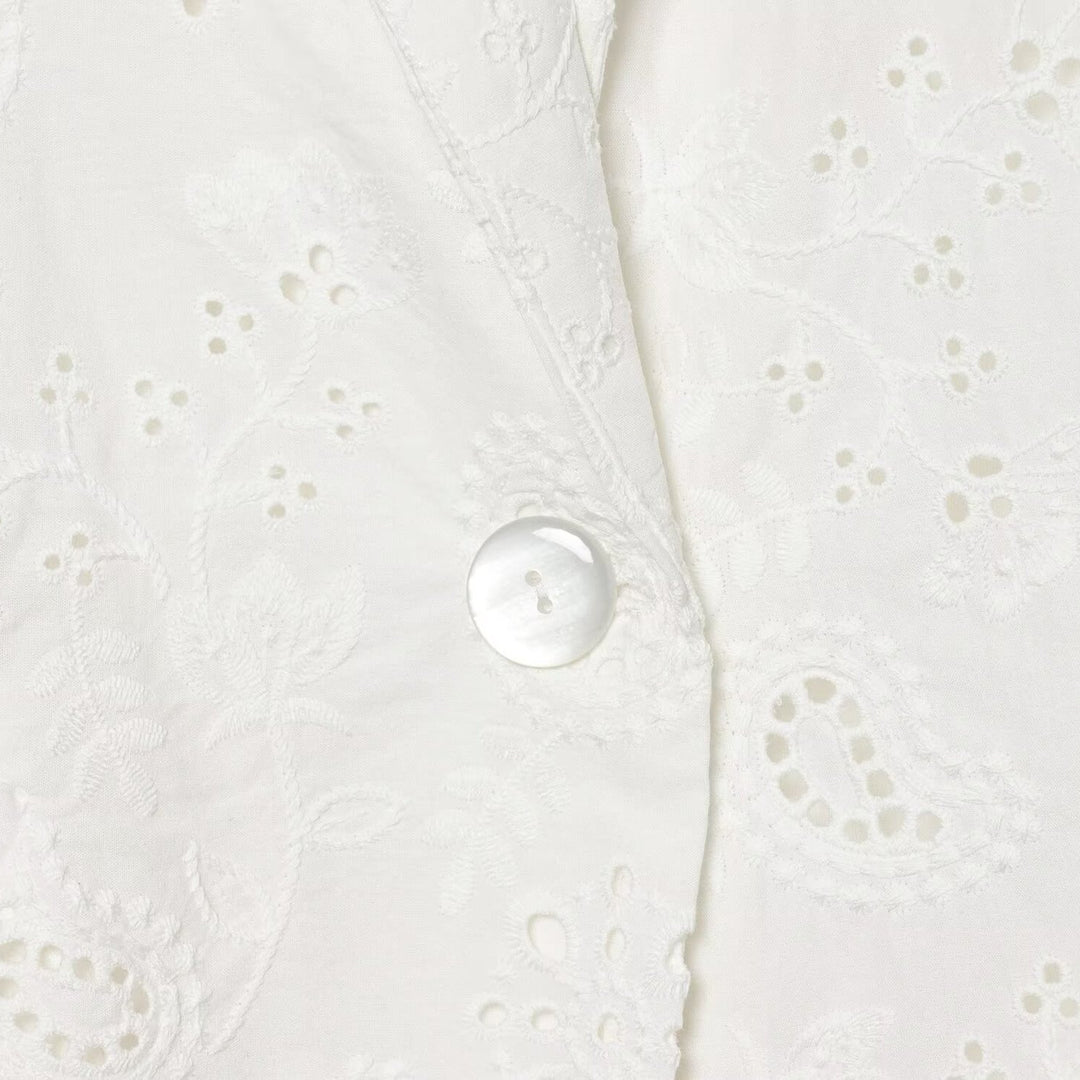 Women's Lightweight Broderie Anglaise Blazer with Shawl Collar and Eyelet Embroidery Amarae