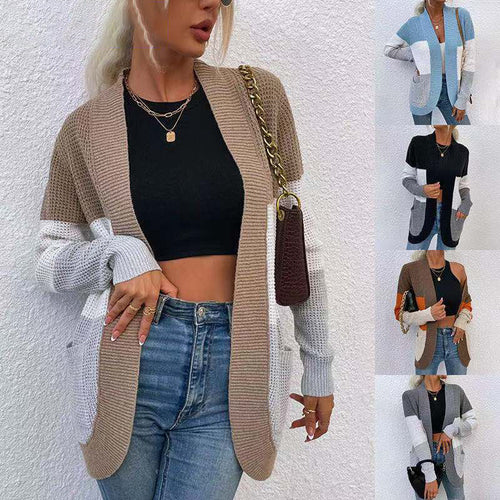 Women's knit jacket with a modern color block design and practical pockets Amarae