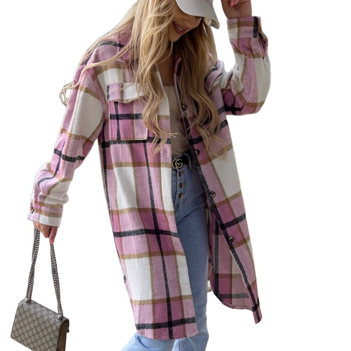 Oversized plaid shirt for women with button design and patch pockets Lune London
