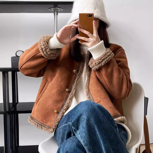 Women's faux leather jacket with cozy teddy lining Amarae