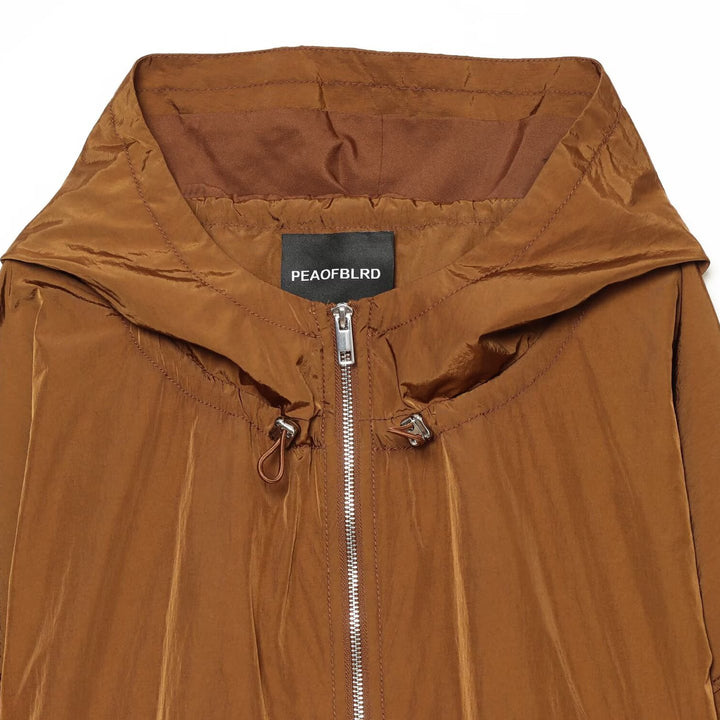 Women's Lightweight Hooded Wind Jacket made of Shiny Nylon with Drawstring and Two-Way Zipper Amarae