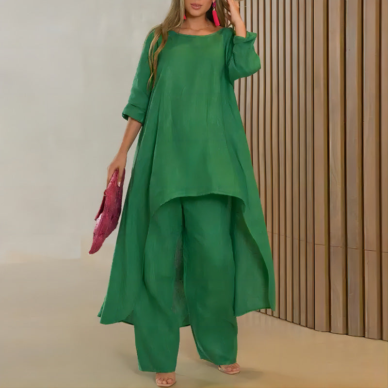 Women's airy linen-blend tunic set with wide palazzo pants Amarae