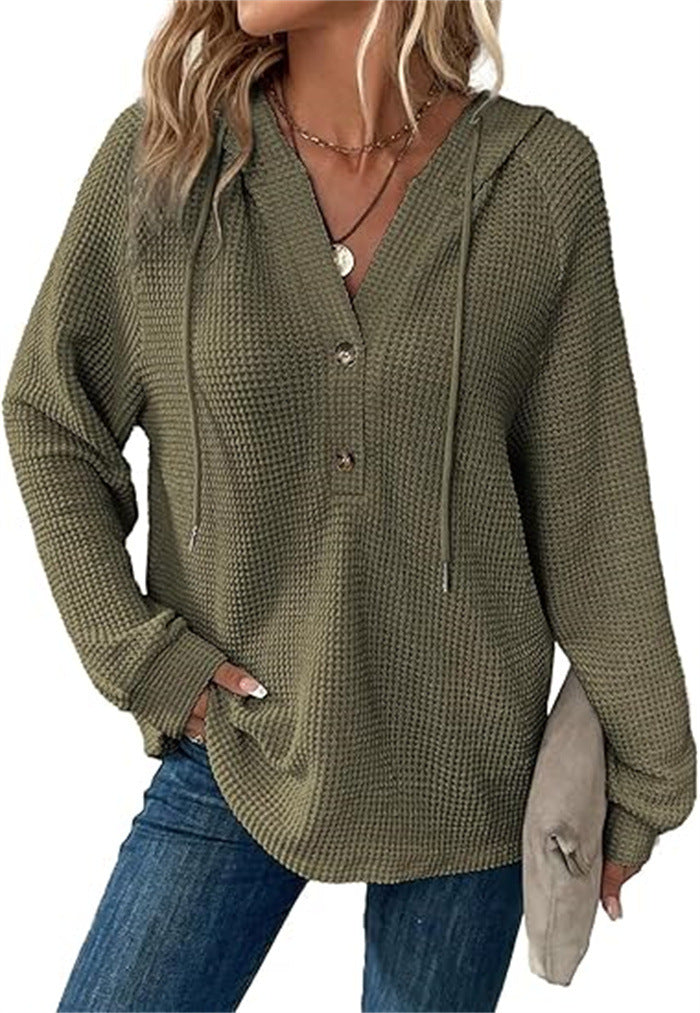 Ladies hooded sweatshirt in waffle texture Amarae