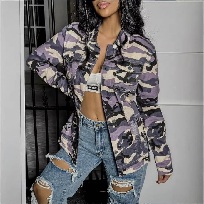 Women's Camouflage-Utility-Jacket in Oversized-Fieldstyle with Flap Pockets Amarae
