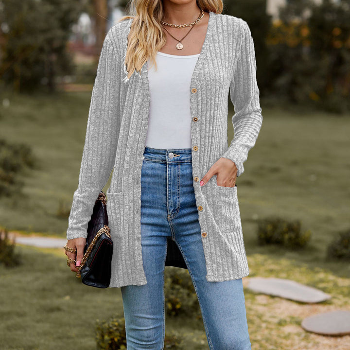 Knitted jacket for women with button placket and pockets Lune London