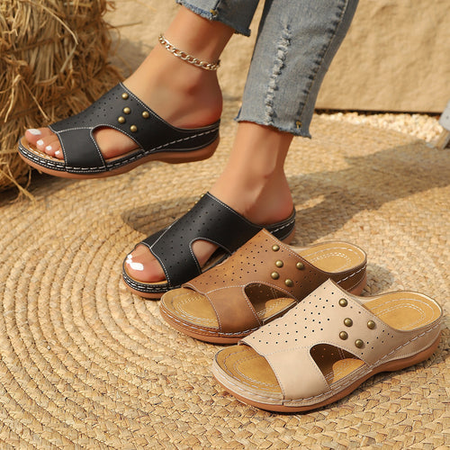 Ladies Comfortable Slippers with elegant perforations and a trendy jewelry detail Amarae