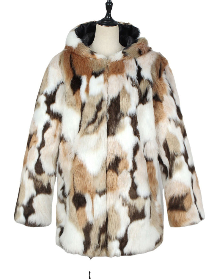 Trendy faux fur coat for men with hood and distinctive pattern Amarae