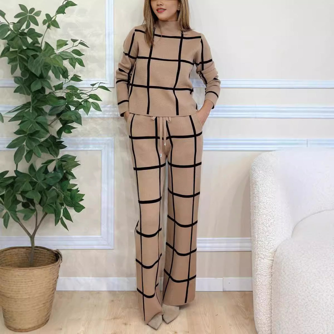 Women Long Sleeve Tartan Pattern Set Lune London